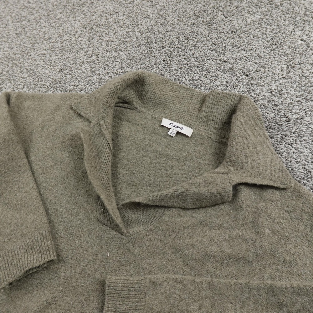 Madewell Sweater Womens M Gray Merino Wool Collared V Neck‎ Pullover Crop Cozy